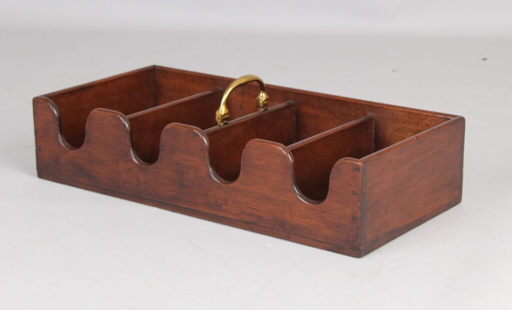 George III mahogany four bottle rectangular wine carrier