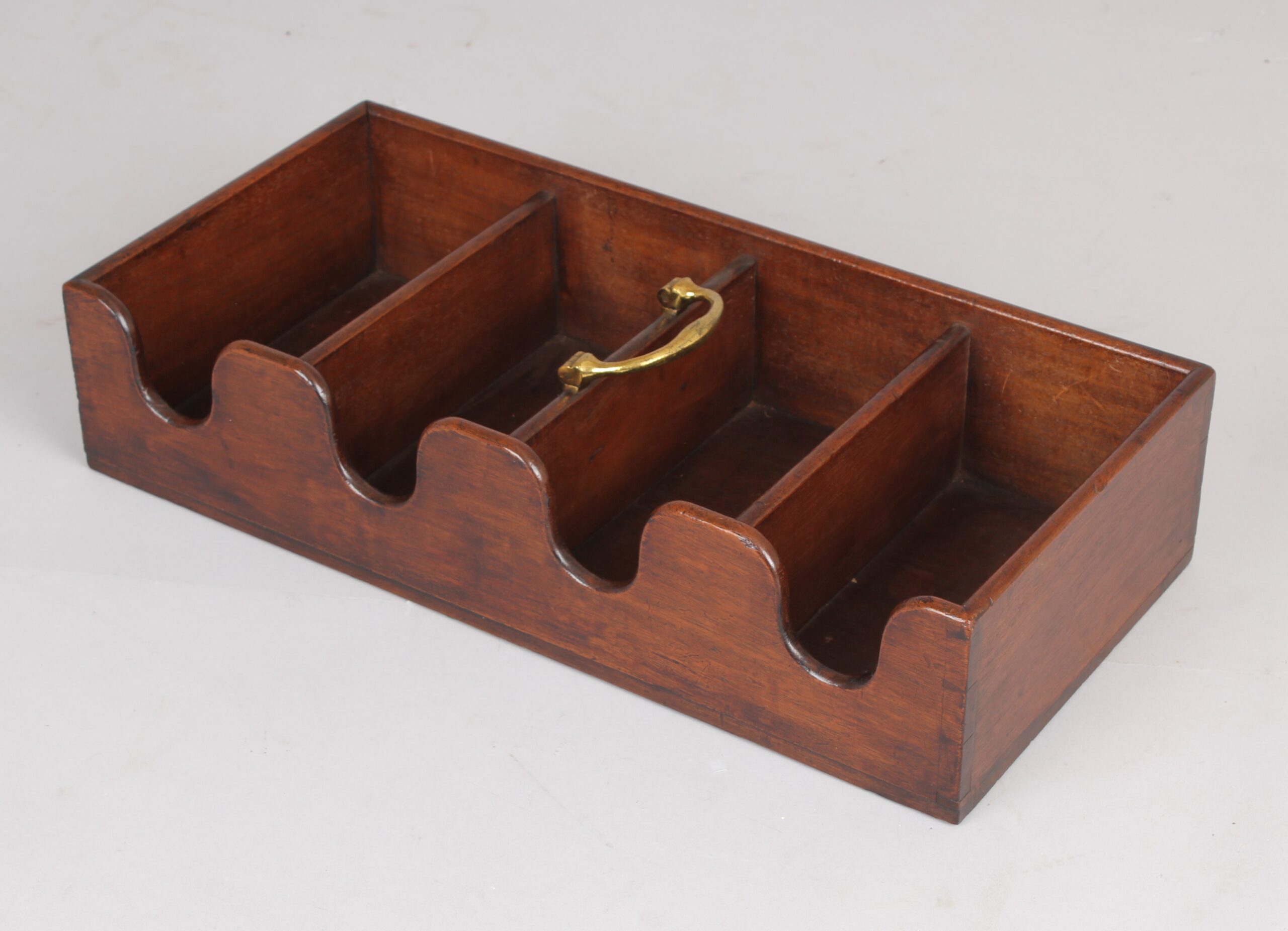 George III mahogany four bottle rectangular wine carrier