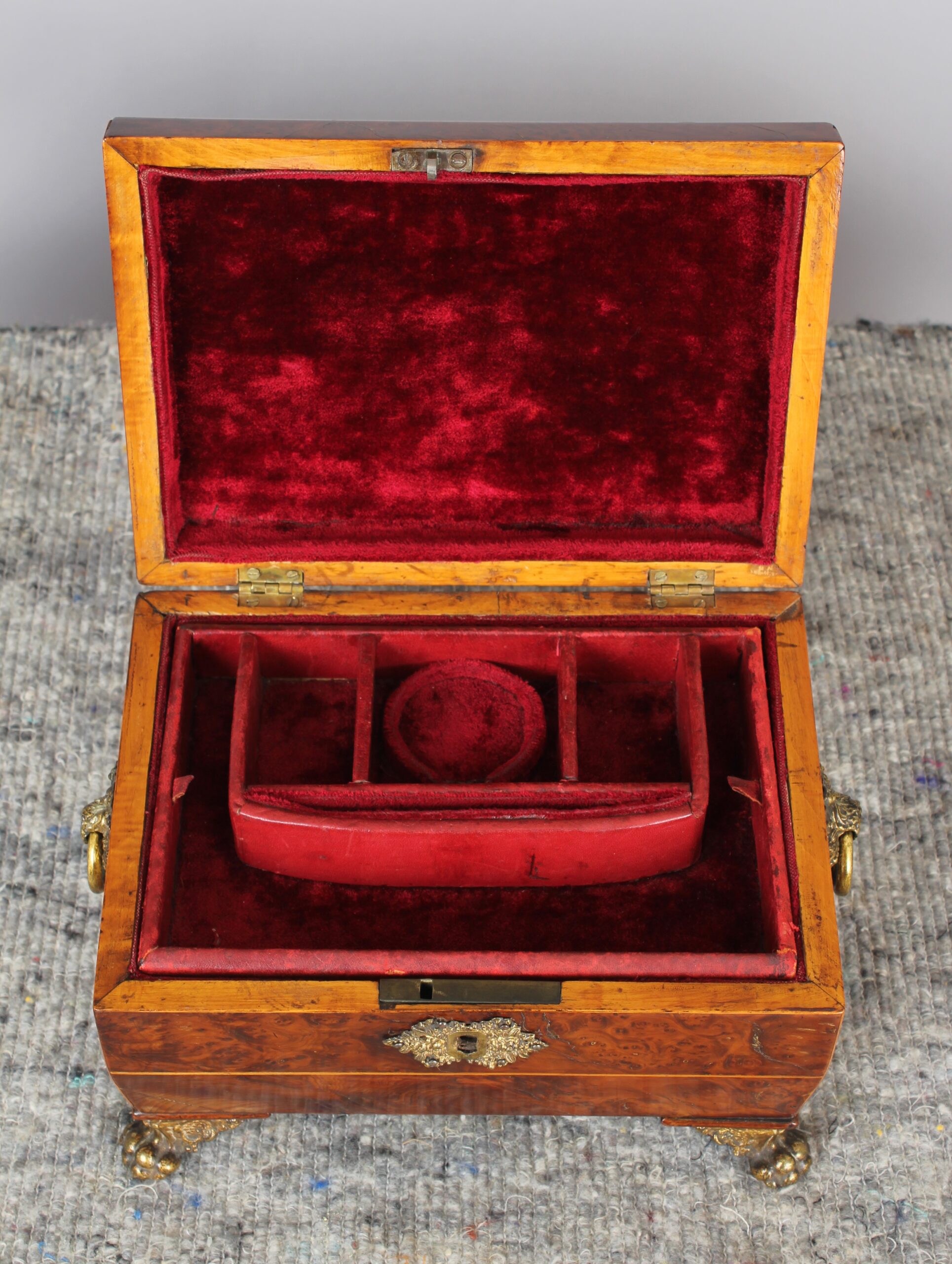 Burr yew fitted jewellery box