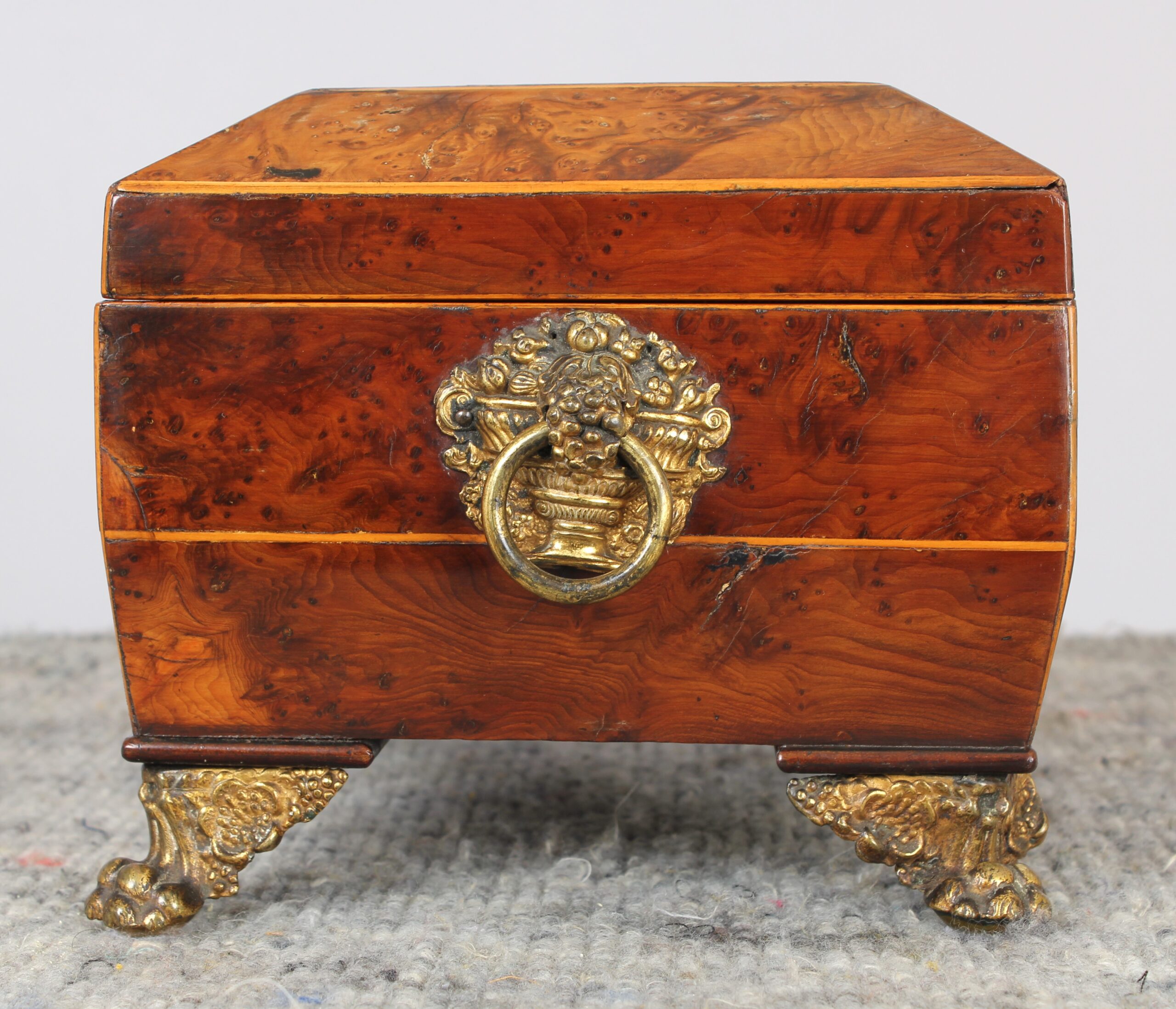 Burr yew fitted jewellery box