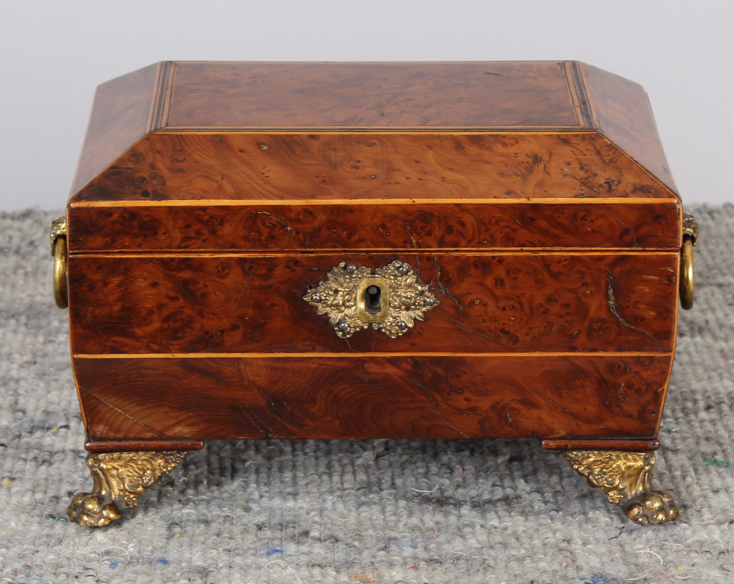 Burr yew fitted jewellery box