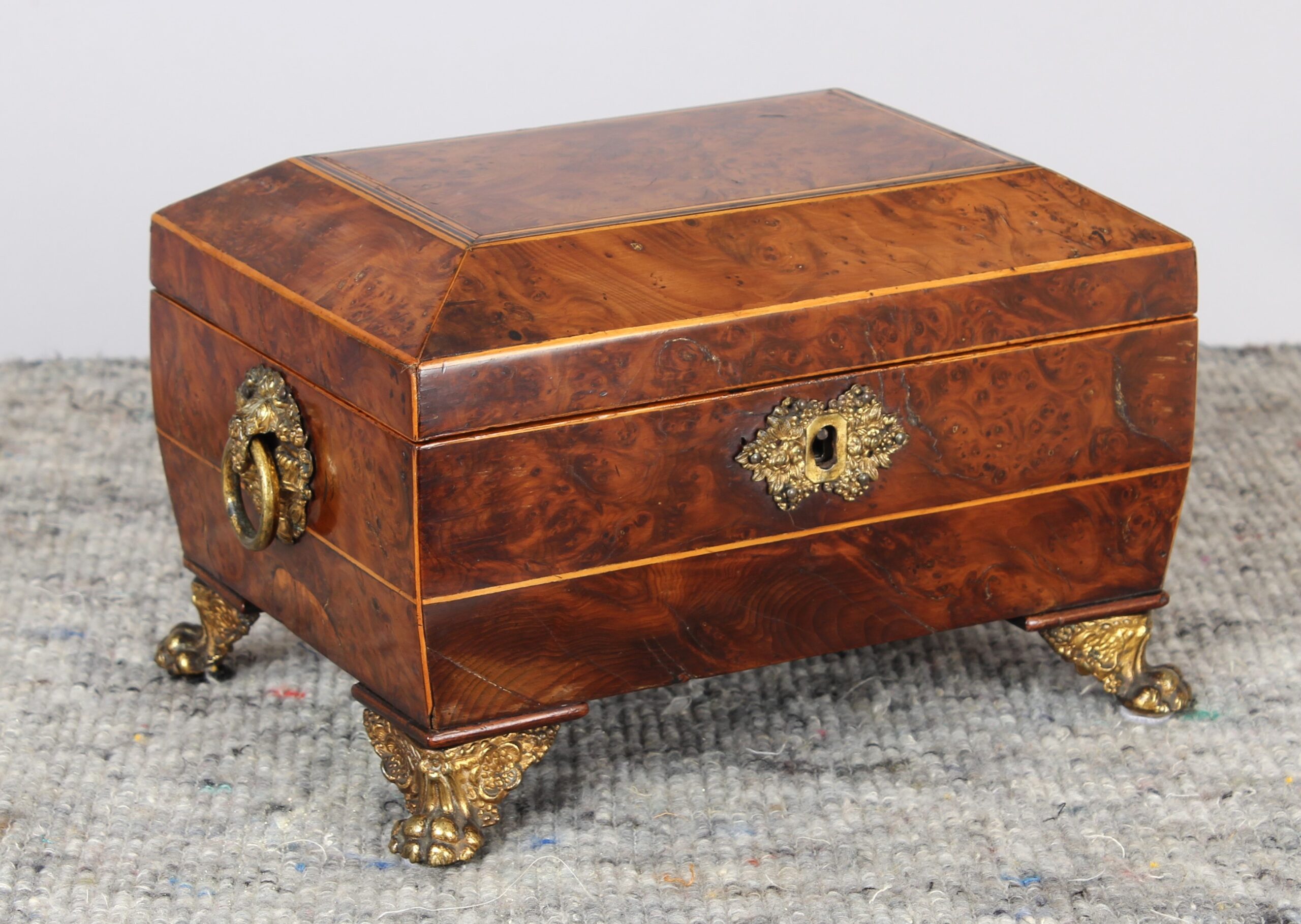 Burr yew fitted jewellery box