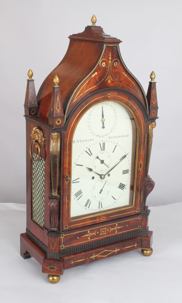William IV mahogany Gothic-topped bracket clock by H Yeomans, Nottingham