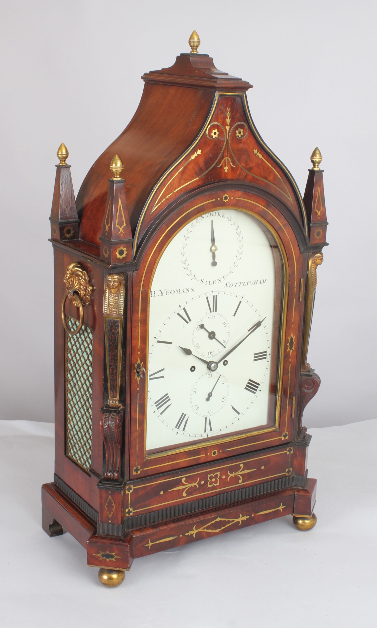 William IV mahogany Gothic-topped bracket clock by H Yeomans, Nottingham
