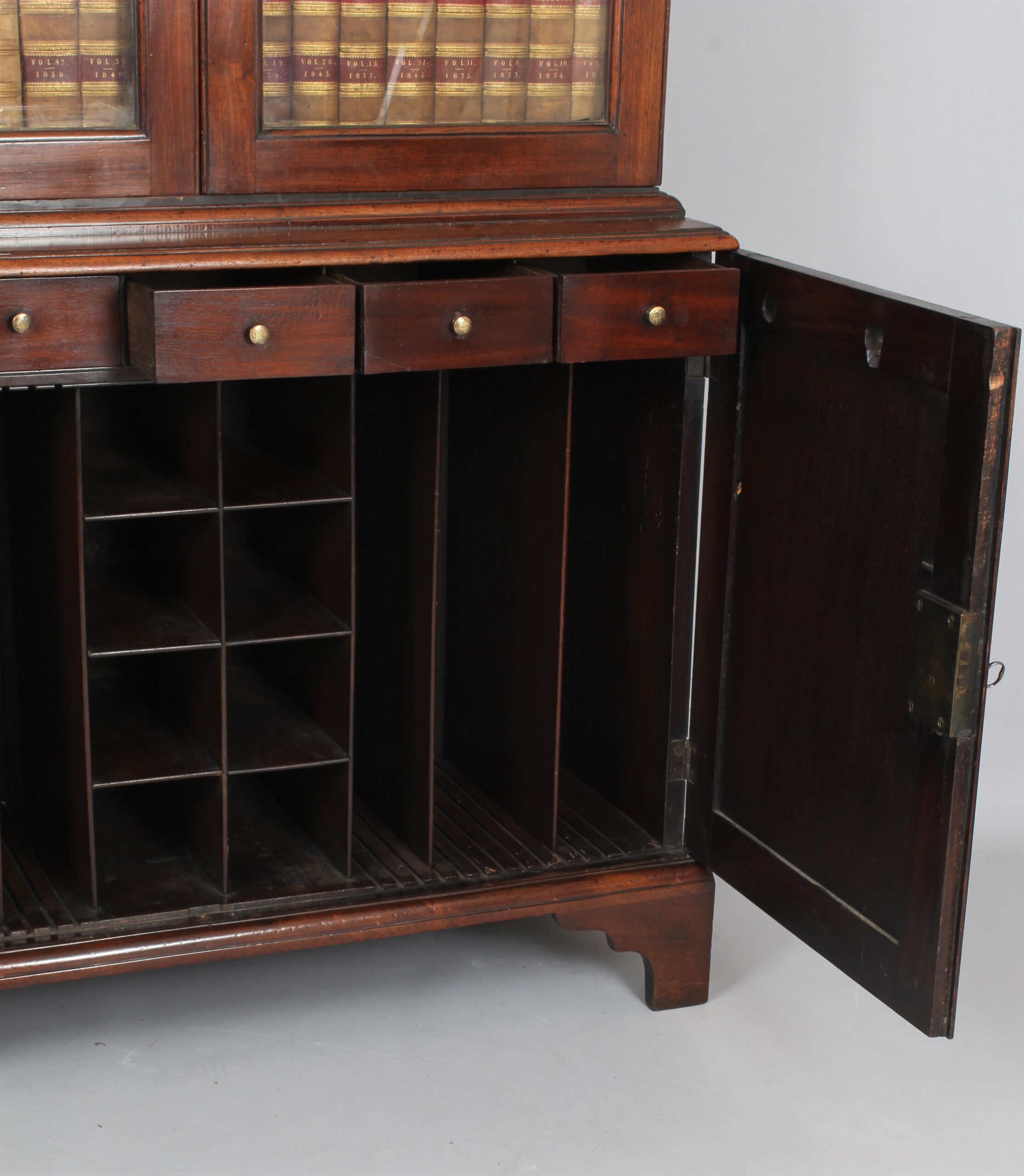 George II ‘red walnut’ cupboard based bookcase