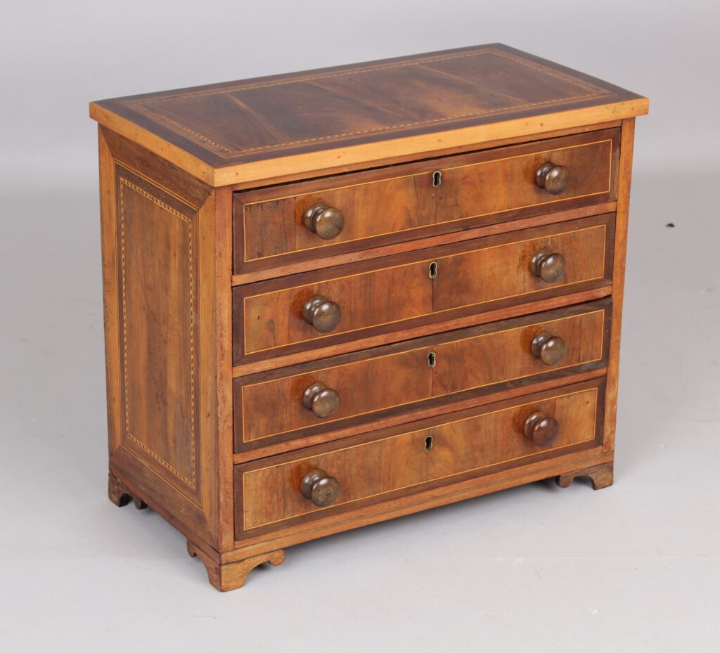 Mid 18th century mahogany miniature chest of four drawers