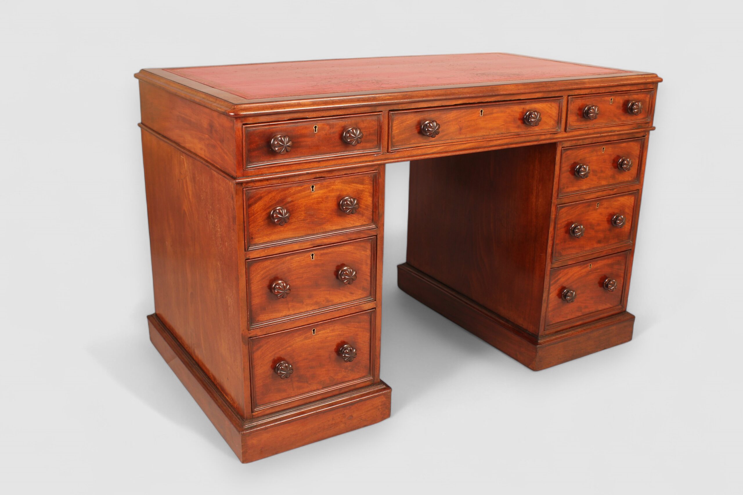 Mahogany three-part pedestal desk