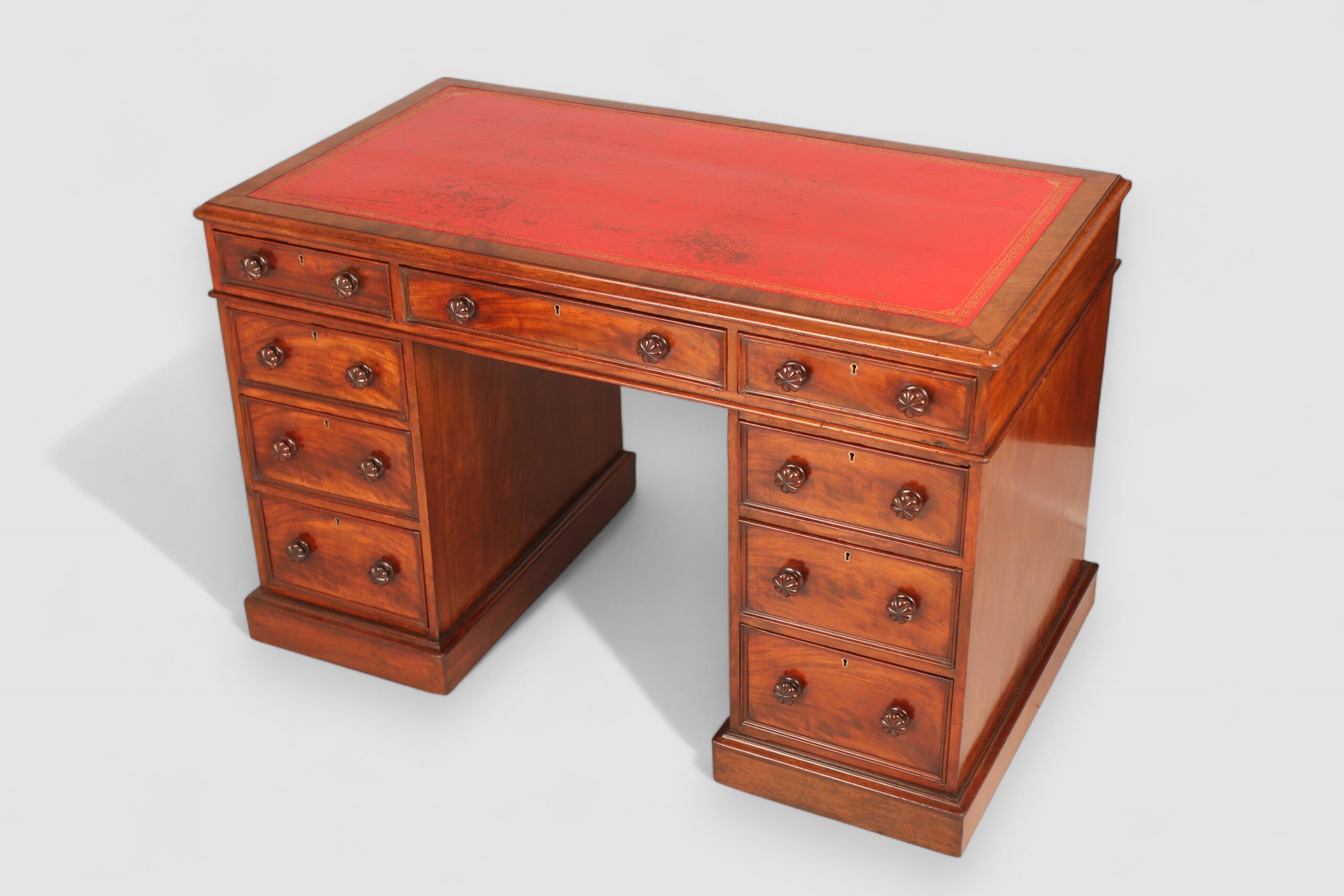 Mahogany three-part pedestal desk