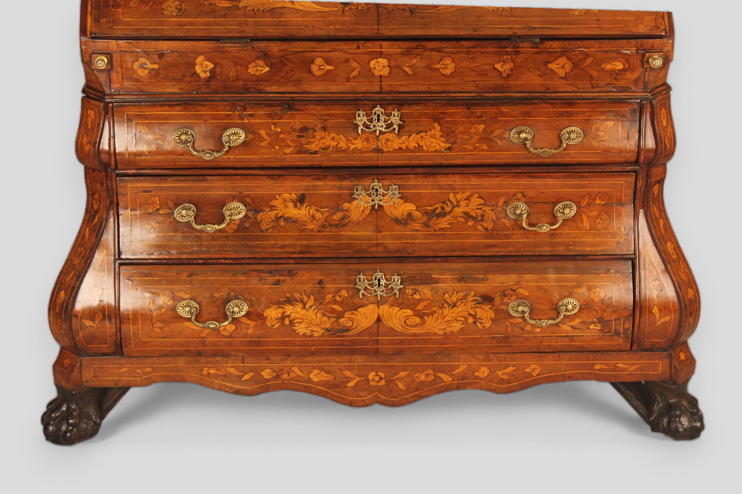 A fine 18th century walnut bombe fronted bureau