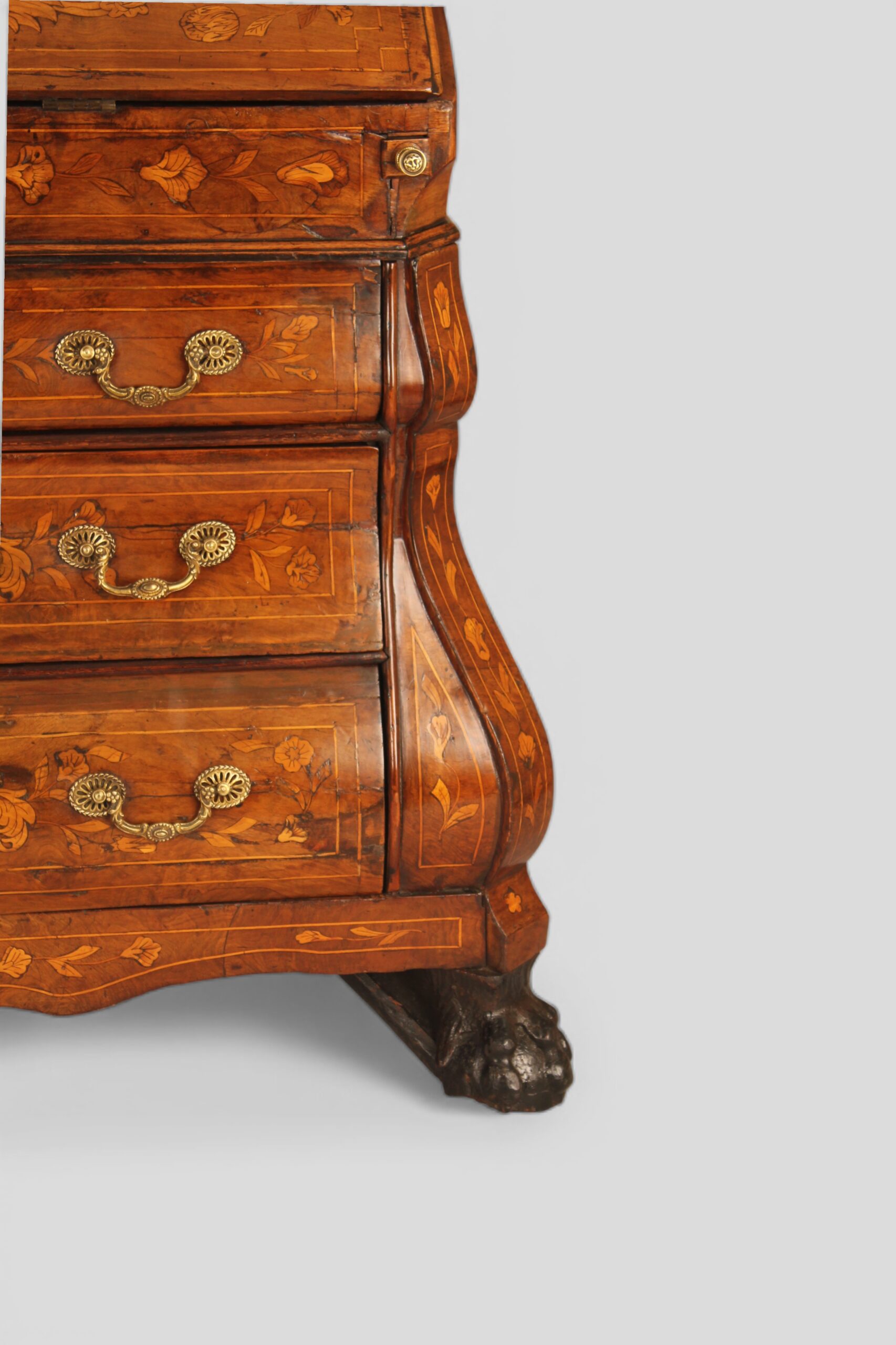 A fine 18th century walnut bombe fronted bureau