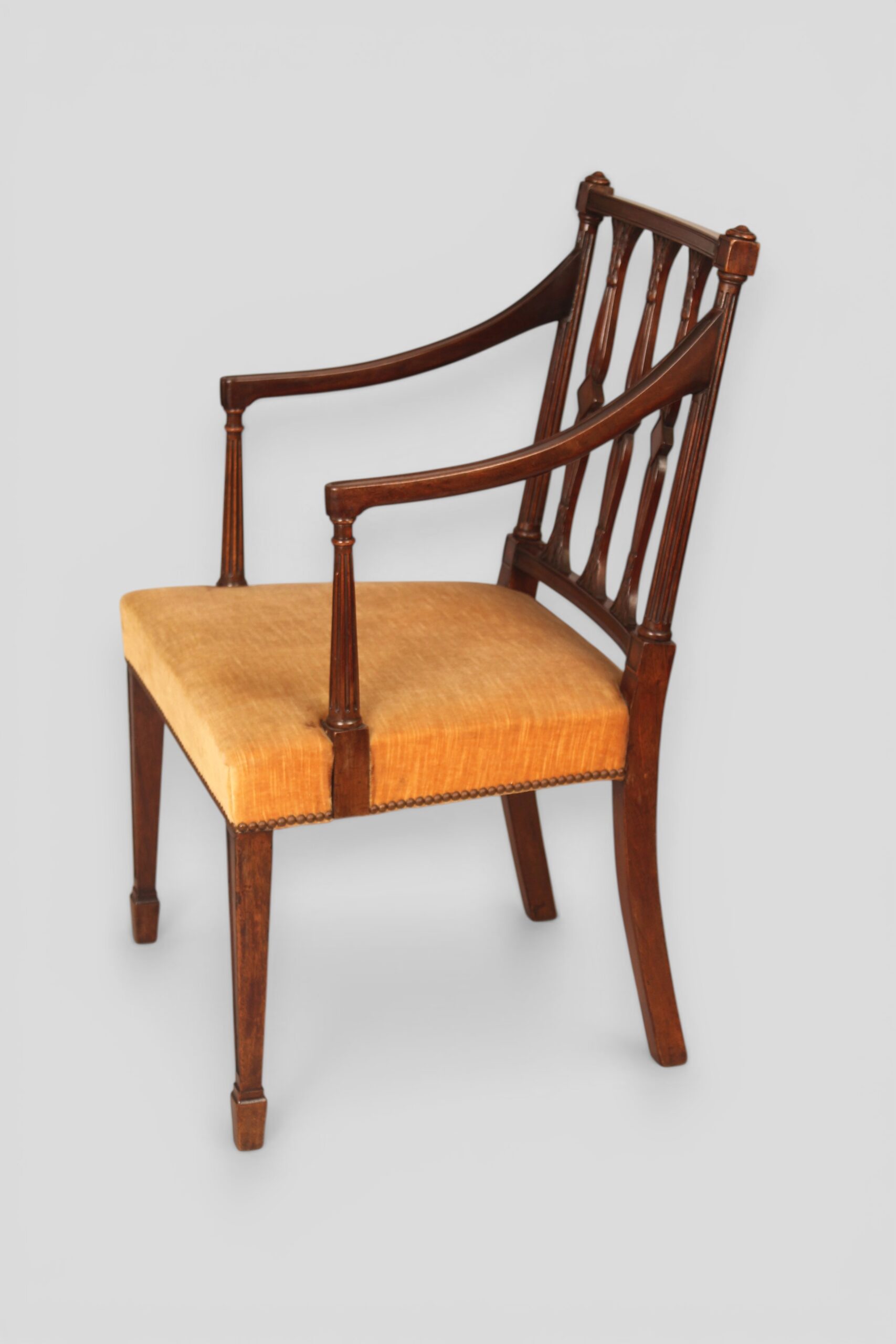 Set of six single and two carvers mahogany dining chairs