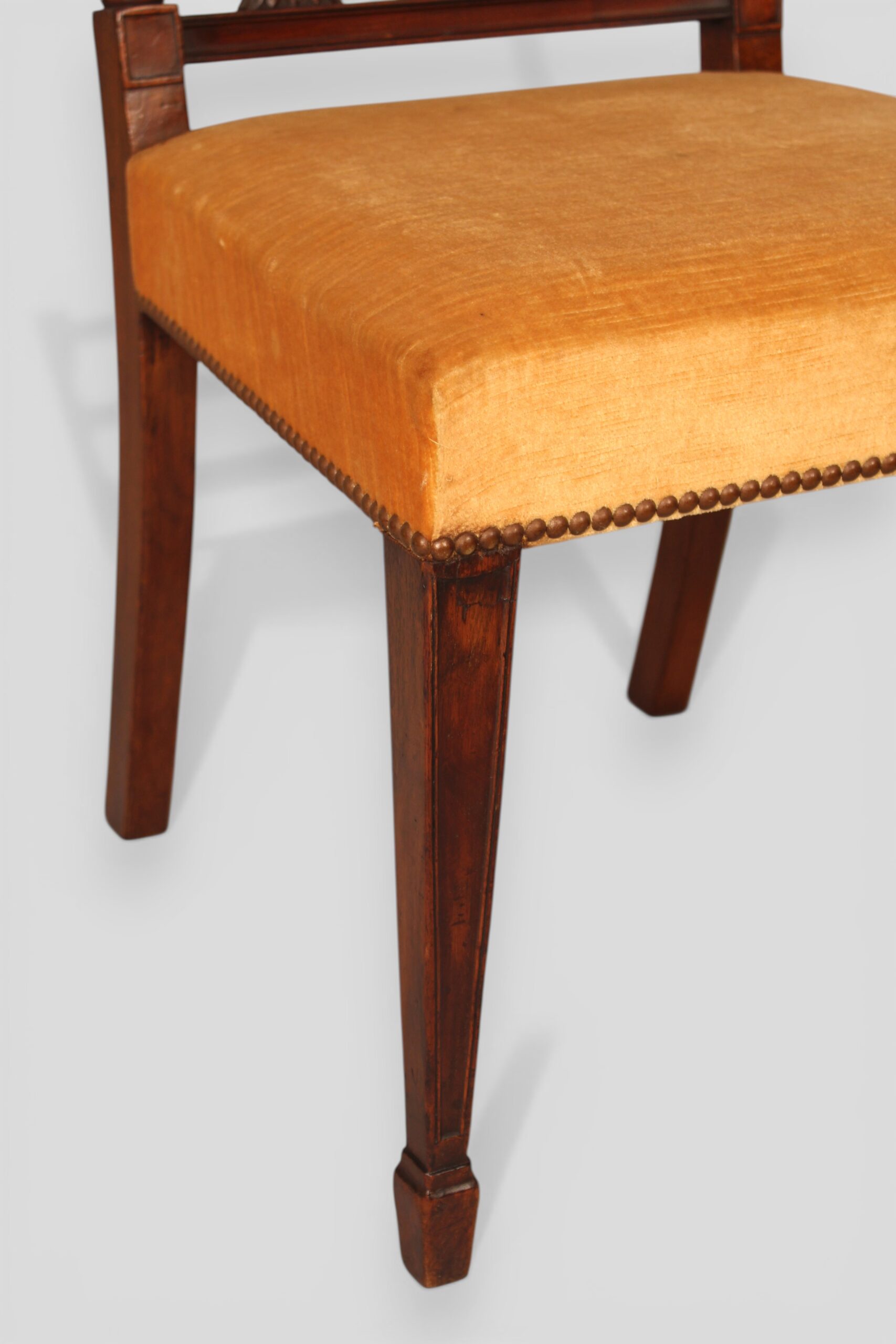 Set of six single and two carvers mahogany dining chairs