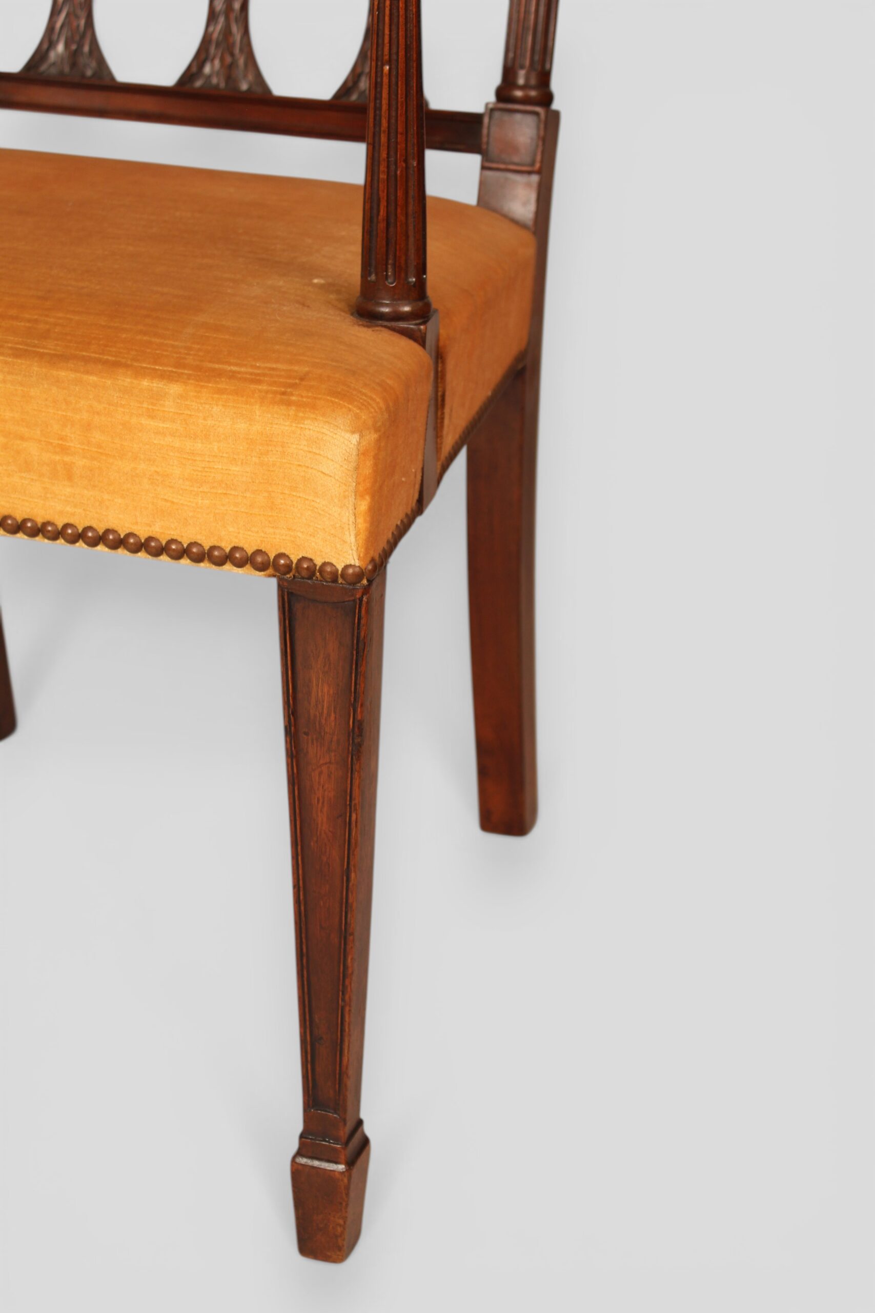 Set of six single and two carvers mahogany dining chairs